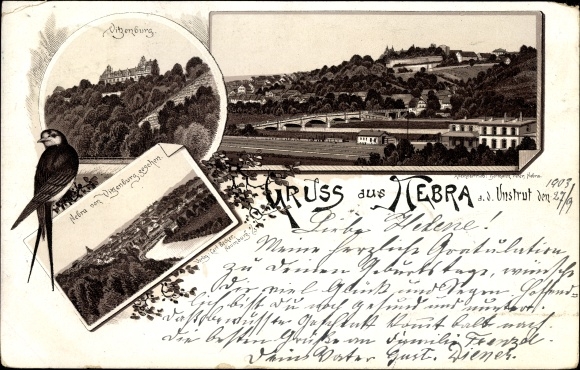 Litho Nebra an der Unstrut im Burgenlandkreis, Vitzenburg mit Gesamtansicht des Ortes