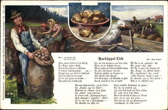 Song artist PC Schneider, Rud., Aardäppel song, potato harvest, publishing house Wilhelm Vogel