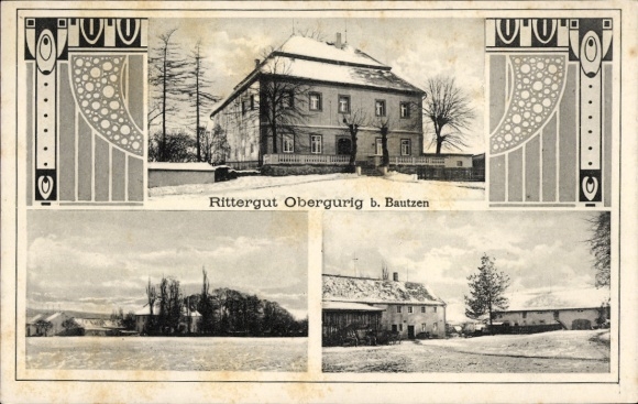 passe-partout Ak Obergurig in Lausitz, landhuis, uitzicht op de winter