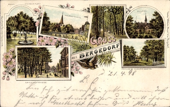 Chromo-Litho Hamburg Bergedorf, Holzenstraße, Großestraße, Castle, Kaiser-Wilhelm-Platz