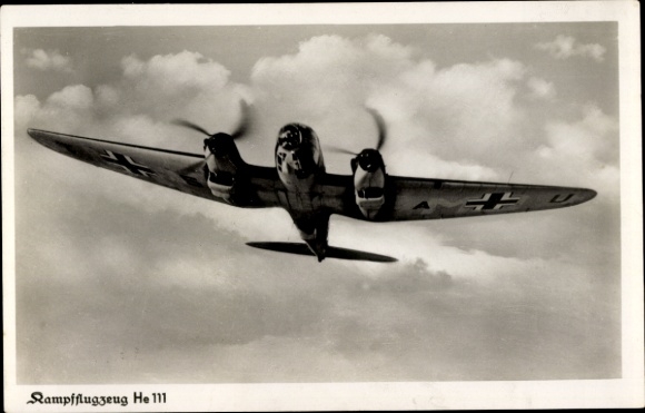Postcard German Air Force, fighter aircraft Heinkel He 111