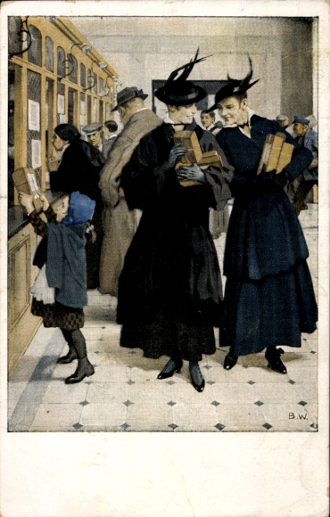 Artist Postcard Wennerberg, Bruno, Love Gifts, Women with Packages in the Post Office