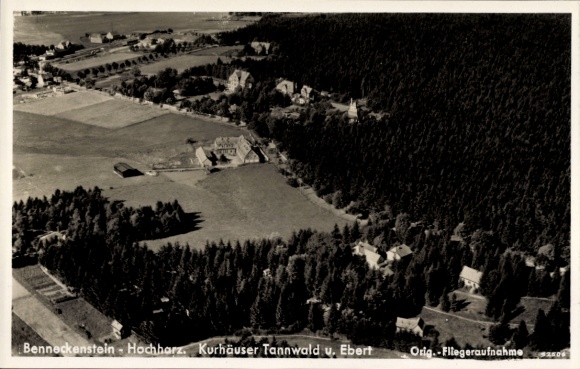 Postcard Benneckenstein Oberharz, aerial photograph, spa houses, landscape, High Harz, Ebert