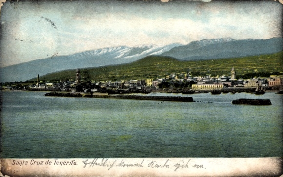 Postcard Santa Cruz de Tenerife Tenerife Canary Islands Spain, city view, harbor, mountains in the background