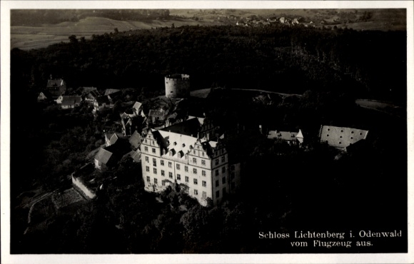 Postcard Lichtenberg Fischbachtal in the Odenwald, castle, aerial photograph