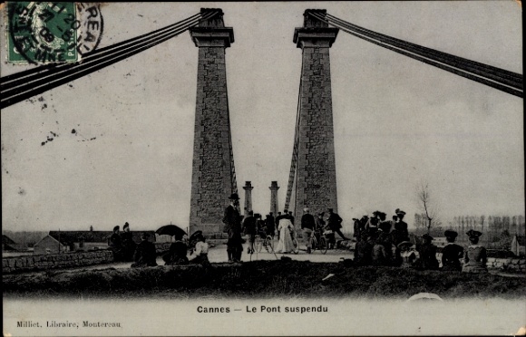 Ak Cannes Écluse Seine et Marne, Hängebrücke