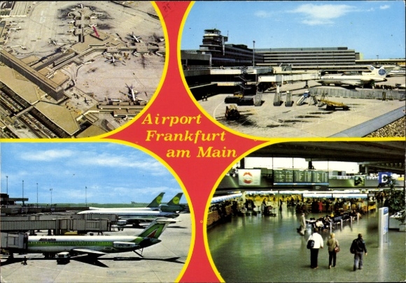 Ak Frankfurt Main, Airport, Flughafen, Terminals, Lufthansa Passagierflugzeuge