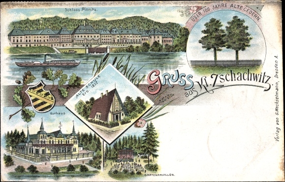 litho Dresden Leuben Großzschachwitz, Slot Pillnitz, ceders, Kurhaus, tuinpaviljoen
