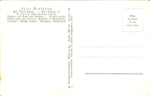 Postcard Kolberg in der Mark, aerial photograph, Old Village Inn