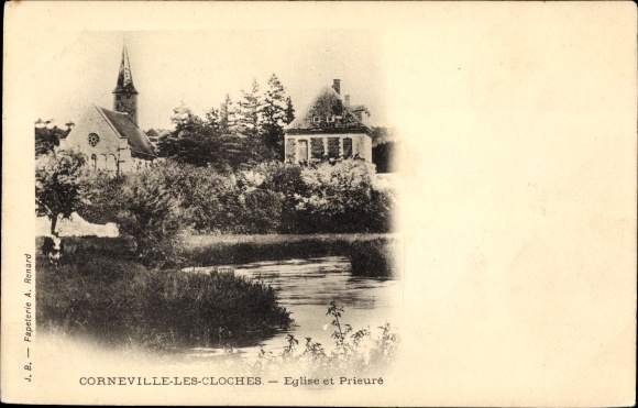 Postcard Corneville les Cloches Eure, Church and Prioress