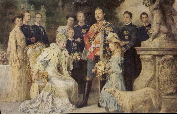 Künstler Ak Keller, F., Kaiserhaus, Wilhelm II, Kaiserin Auguste Viktoria, Kronprinz, Windhund