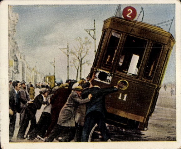 Collector's picture The post-war period No. 162 March 1931 Riots Valencia, crowd overturns tram cars