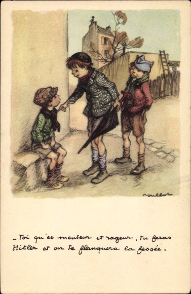 Artist PC Poulbot, children, boy with a black umbrella, Ligue national contre le taudis