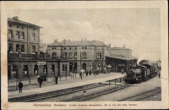 Ansichtkaart Herbesthal Lontzen Wallonië Luik, treinstation, spoorzijde, stoomlocomotief