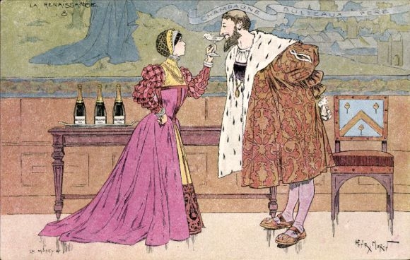Artist Postcard Morin, H., Noble people drinking champagne