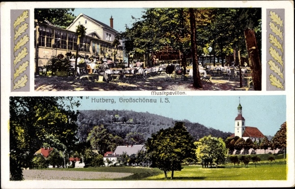 Postcard Großschönau in Sachsen, view of the town, Hutberg, music pavilion, photochromic Strache