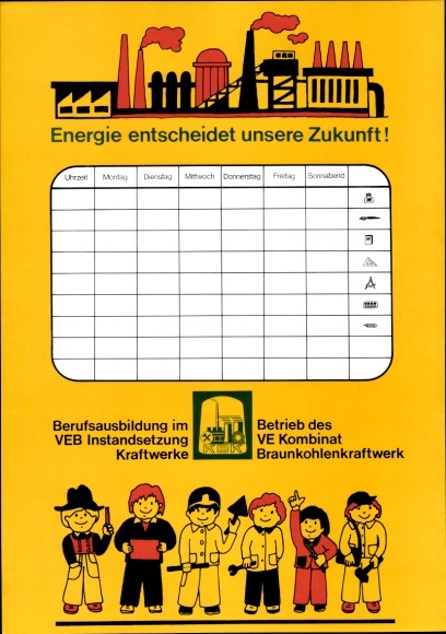 Timetable DDR VEB maintenance power plants, VE combine lignite power plant around 1980