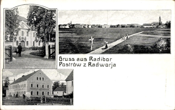 Ak Radibor in Sachsen, Schloss, Gruss aus  Postrów z Radworja