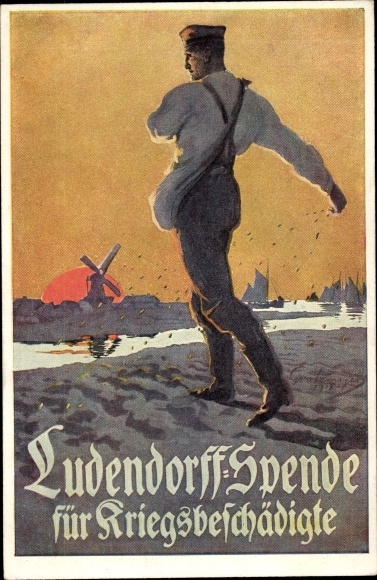 Artist PC Ludendorff donation for war invalids, sowers, veterans at field work, I. WK