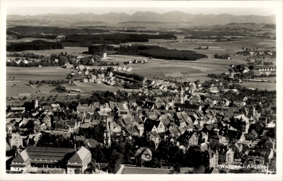 Postcard Wangen im Allgäu, aerial photograph