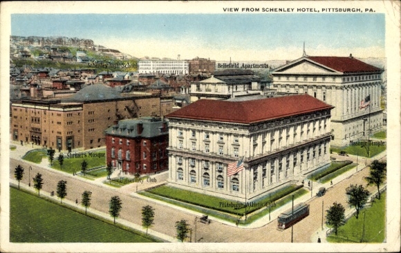 Ak Pittsburgh Pennsylvania USA, Ansicht vom Schenley Hotel,  Bellefield Apartments, Shriners M...