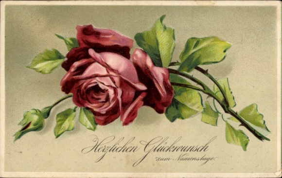 Embossed PC congratulations name day, rose