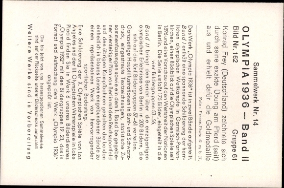 Verzamelfoto Olympia 1936, Konrad Frey te paard