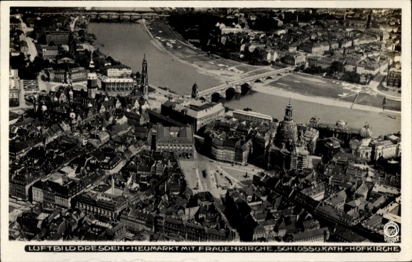 Postcard Dresden, aerial view, city view, river, bridge