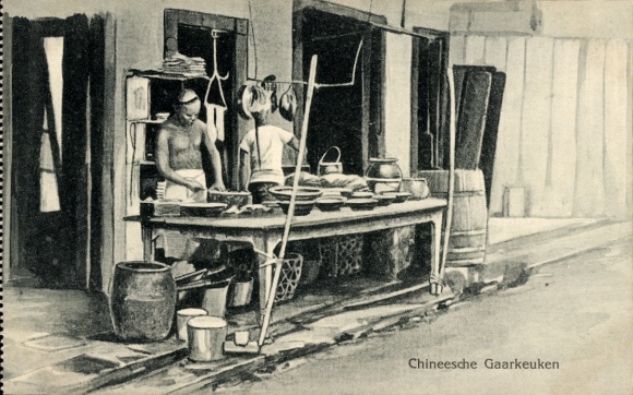 Ak Batavia Jakarta Java Indonesien, Chinesische Garküche, Straßenverkäufer