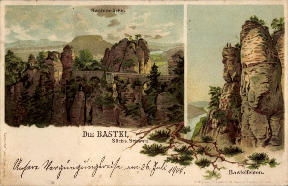 Chromo-Litho Lohmen in the Elbe Sandstone Mountains, Bastei, Bastei Rocks, Bastei Bridge
