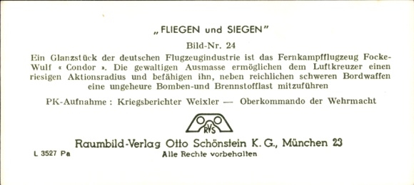 Stereo image photo Flying and Winning No. 24, Focke Wulf Condor