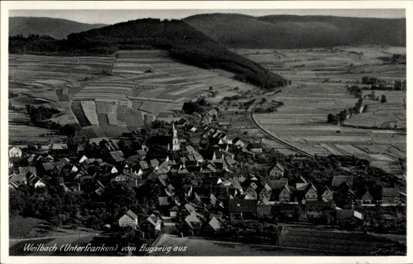 Postcard Weilbach in the Odenwald Lower Franconia Bavaria, aerial photograph