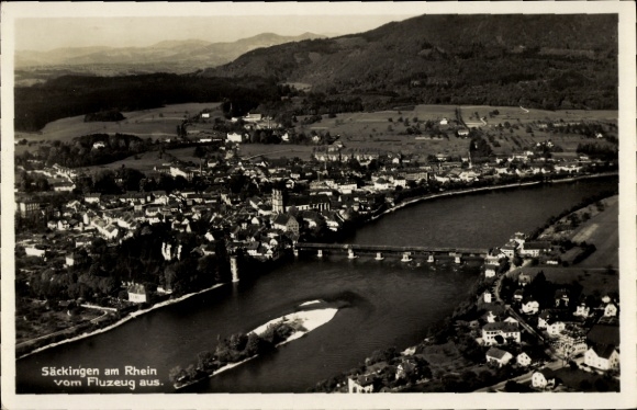 Postcard Bad Säckingen on the High Rhine, aerial view