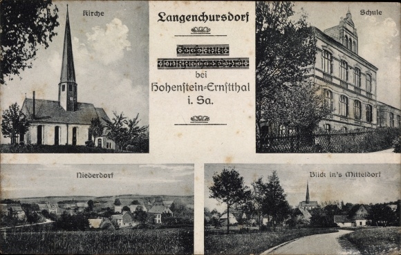 PC Langenchursdorf Callenberg in Saxony, church, school, Niederdorf, Mitteldorf