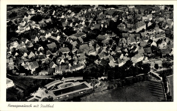 Postcard Herzogenaurach in Middle Franconia, aerial photograph, public bath