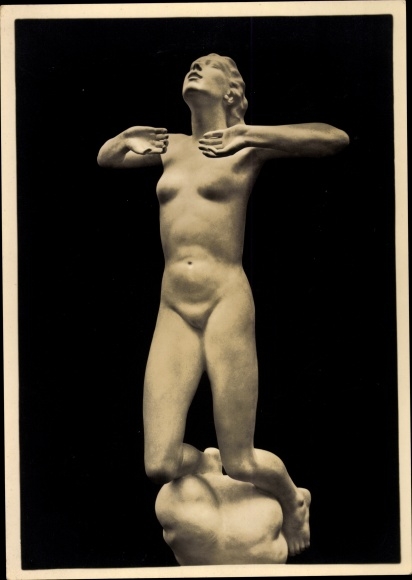Postcard plastic by Josef Thorak, Hanneles Ascension, HDK 494, female nude, Photo Hoffmann