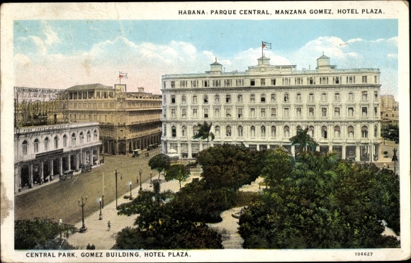 Postcard Havana Habana Cuba, Central Park, Gomez Building, Hotel Plaza