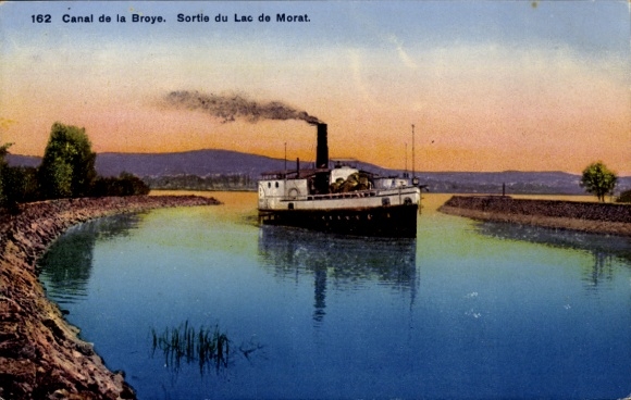 Postcard Switzerland, Lake Murten, Canal de la Broye