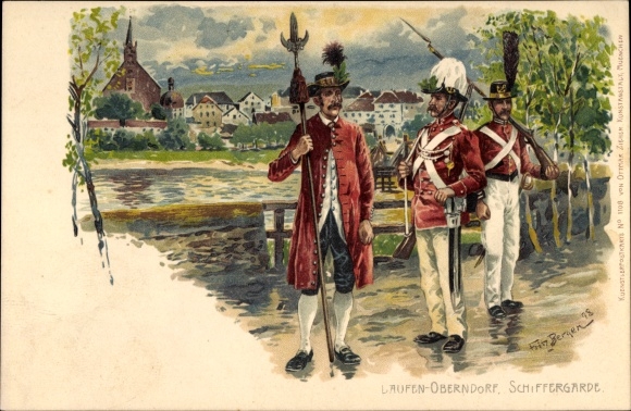 Künstler Litho Bergen, Fritz, Laufen Salzach, Oberndorf in Salzburg, Schiffergarde