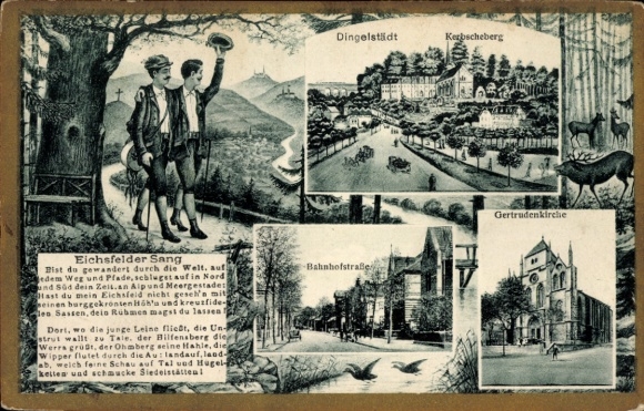 Künstler Ak Dingelstädt im Eichsfeld Thüringen, Kerbscheberg, Bahnhofstraße, Gertrudenkirche