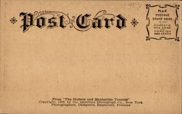 Postcard New York City USA, Twin Tubes, Hudson and Manhattan Railway Tunnel, McAdoo system