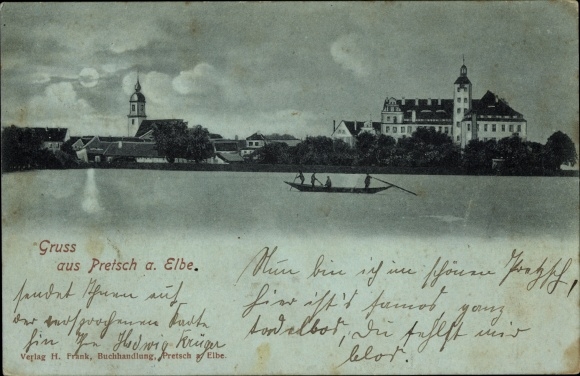 Mondschein Ak Pretzsch an der Elbe Bad Schmiedeberg, Schloss, Kirche