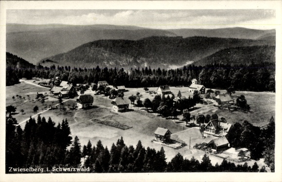Ak Zwieselberg Alpirsbach im Schwarzwald, Fliegeraufnahme, Gasthof Pension Auerhahn
