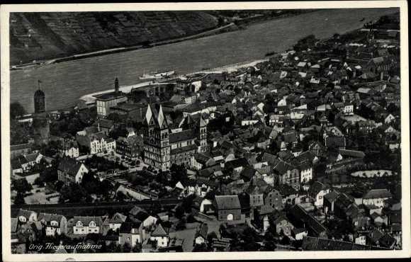 Postcard Andernach am Rhein, aerial view, German youth hostel on the Krahnenberg