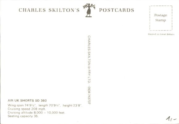 Postcard passenger aircraft Air UK, Shorts SD360