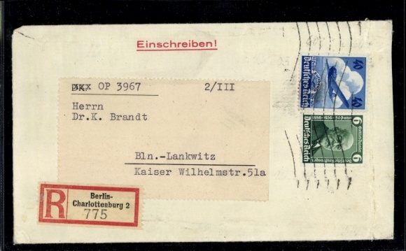 Koperta od komitetu organizacyjnego XI. Olimpiada Berlin 1936 eV, nr 603, 604, litera R