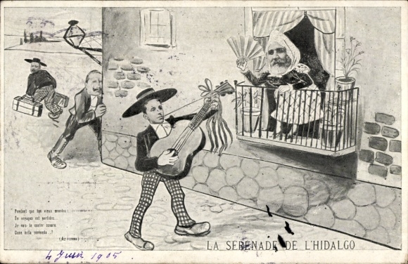 Artist PC La Serenade de l'Hidalgo, Alfonso XIII, Emile Loubet, caricature