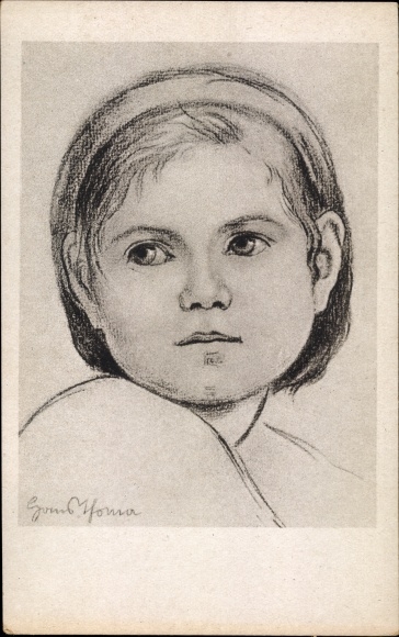 Artist Postcard Thoma, Hans, girl&#39;s head, portrait