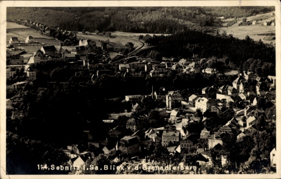 Ak Sebnitz Sächsische Schweiz, Blick auf  Häuser, Landschaft, Bäume, Berge