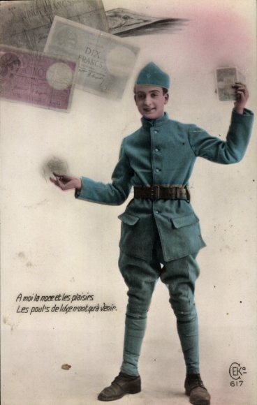 Ak Soldat mit Geldscheinen, Reichtum, Geld